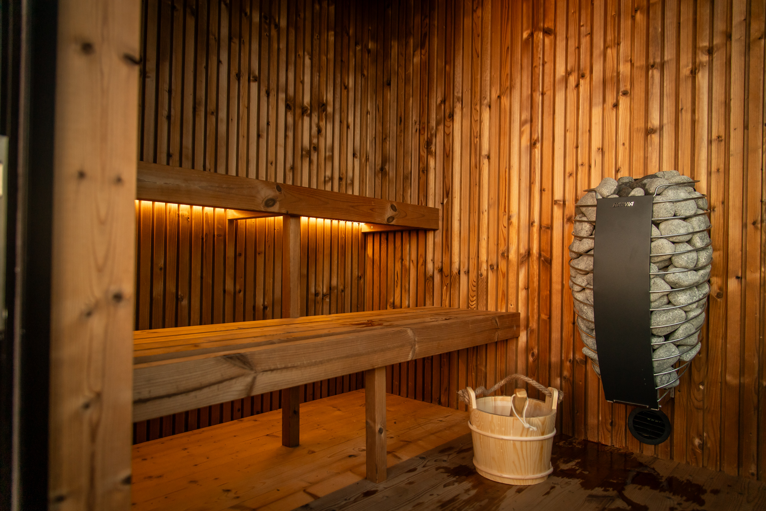 Khaya sauna interior timber benches