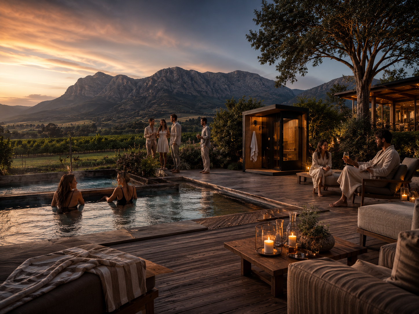 Sauna and cold plunge at vineyard lodge
