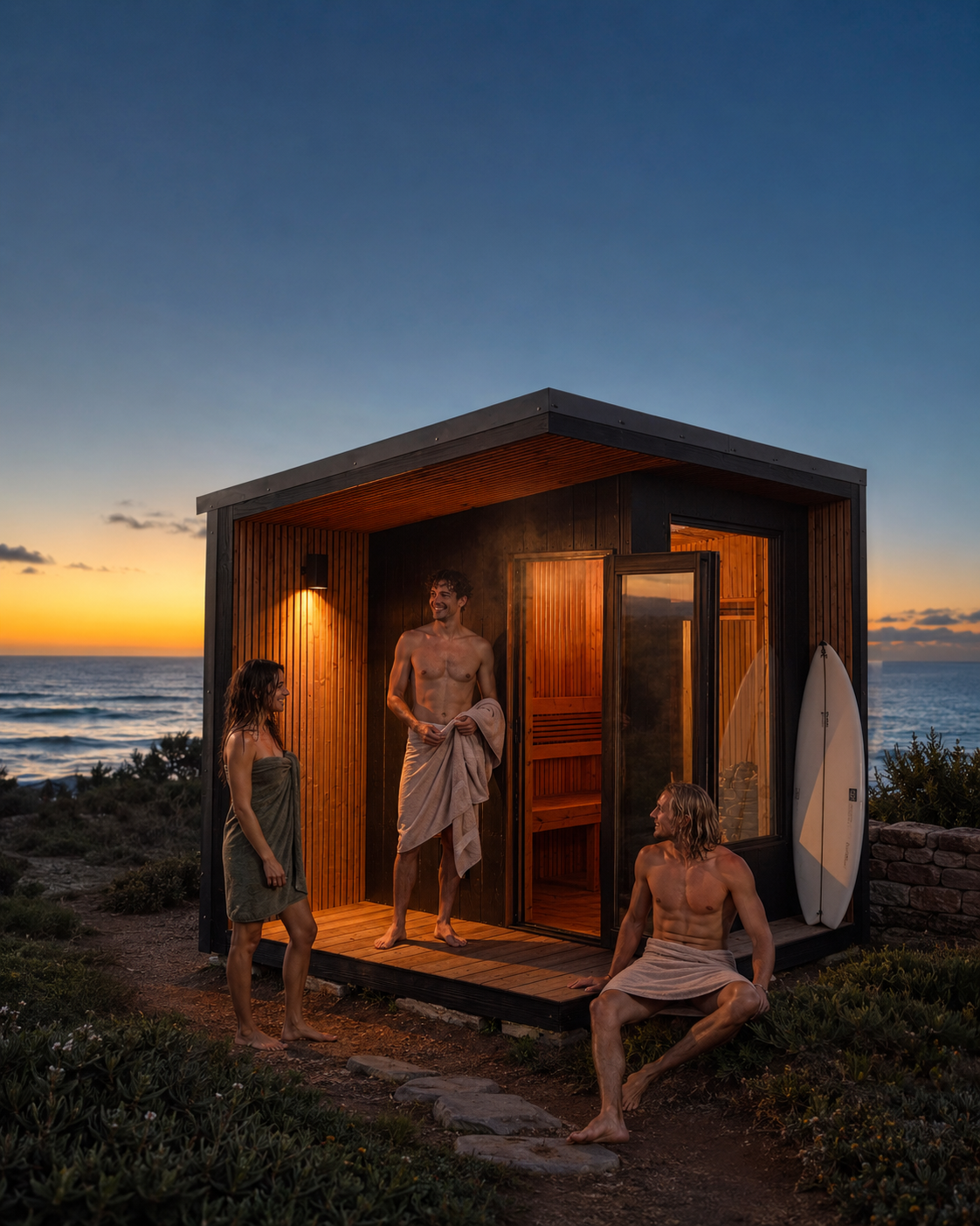 Post-surf sauna session
